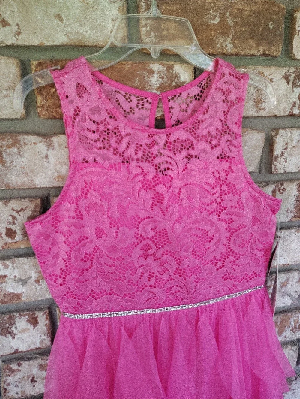 Rare Editions Girls Sz 16 Pink Glitter Lace Tiered Mesh Maxi Dress NWT Holiday